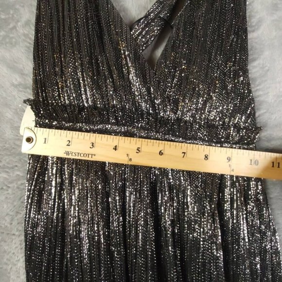 Love Stitch Womens Dress Black Metallic‎ Maxi Empire Waist V Neck Strap S New - Picture 3 of 7